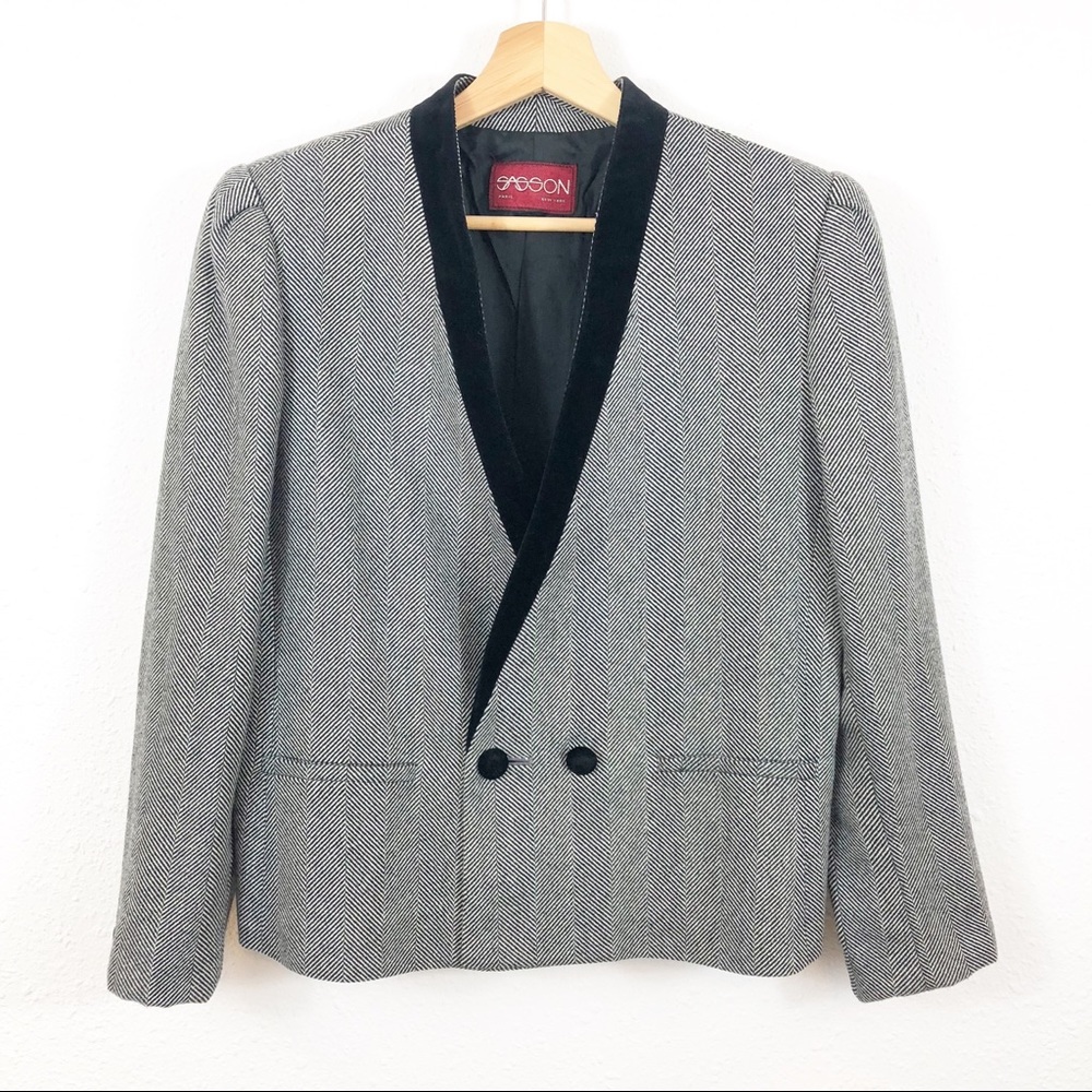 Vintage Sasson Womens Herringbone Wool Jacket 12